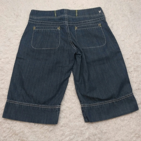 Hurley Vintage Junior's Blue Mid Rise Button Zipper Front Cotton Bermuda Short - Picture 8 of 13